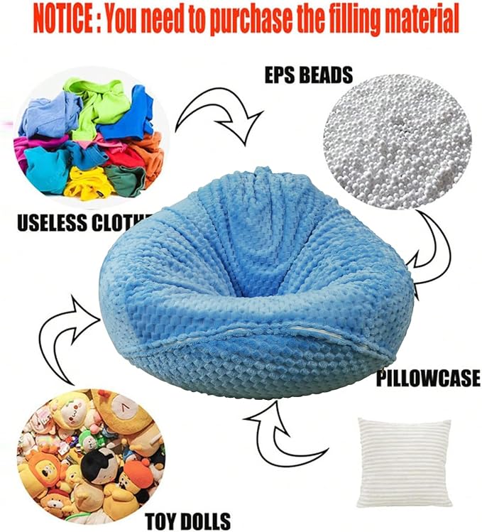 Soft Bean Bag Chair Cover No Filler Sofa Cover Storage Washable Bean Bag Cover Organizing Children Plush Toys for Living Room Bedroom (Sky Blue, 5 feet-47.3"*47.3"*31.5") - Image 5