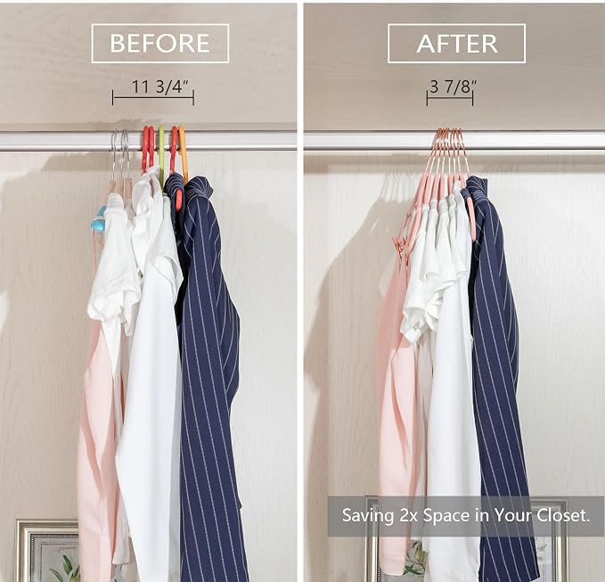 MIZGI Premium Velvet Pants Hangers with Clips (Pack of 30) Slim Skirt Hangers- Non Slip Felt Outfit Dress Hangers Blush Pink - Copper/Rose Gold Hooks,Space Saving Shirt Clothes Hangers - Image 6