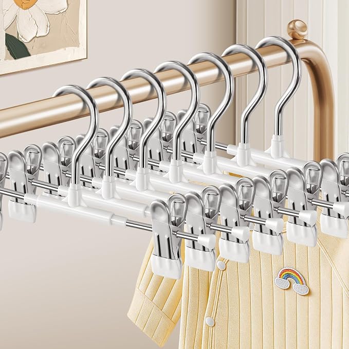 HUADYMEET 10 Inch Kids Pants Skirt Hangers with Clips,Toddler,White,30 Pack | Space Saving,Adjustable,Non Slip,Metal Hanger for Closet Organization Jeans Shorts,For Baby,Toddler,Children by HUADYMEET