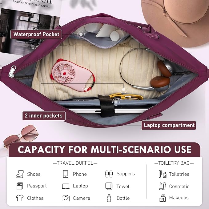 WOOMADA Weekender Overnight Bag for Women, Shoulder Travel Duffel with Shoes Compartment,Gym Bag with Toiletry Bag - Image 4