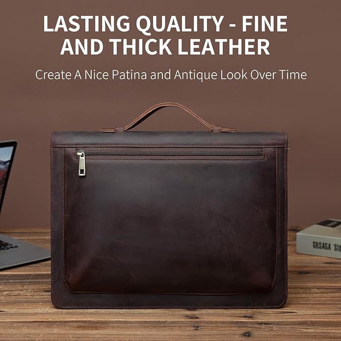YIWEN Leather Portfolio with Handle, Zippered Front Pocket and Clip - Image 2