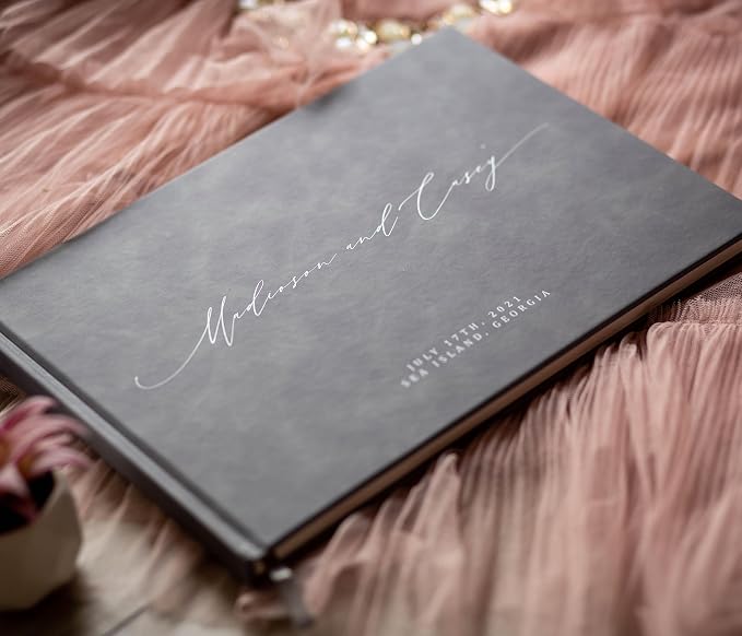 Personalized Guestbook in Slate Gray - Premium Custom Modern Guest Book for Wedding Reception, Birthday Party or Events w/Bookmark Blank Pages for Signing 11.5 x 8.5 inches - Image 7