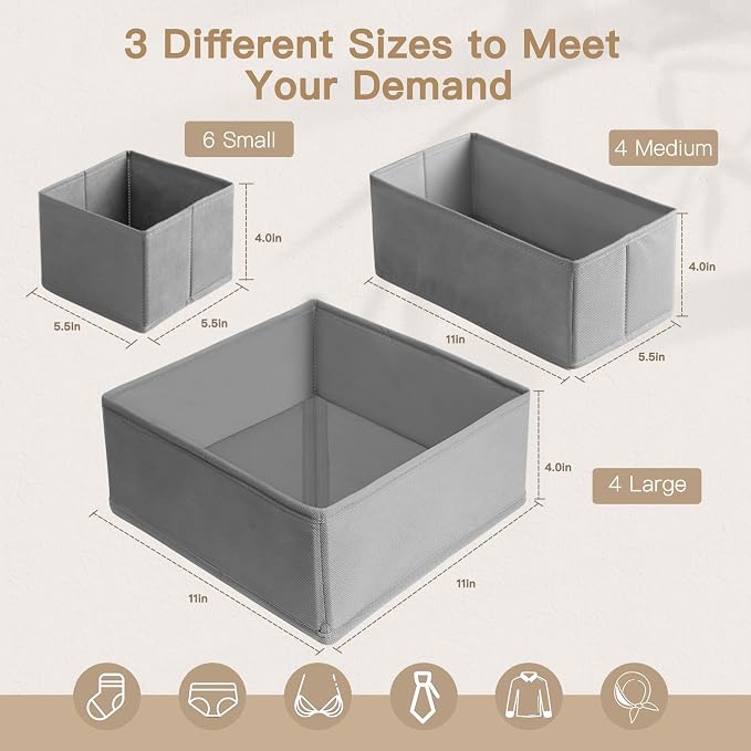 Drawer Organizer Clothes, 14 Pack Dresser Organizer for Baby Clothes, Underwear, Sock- Foldable Closet Organization and Storage Dividers Bins for Nursery, Bedroom and Dorm (Grey) - Image 3