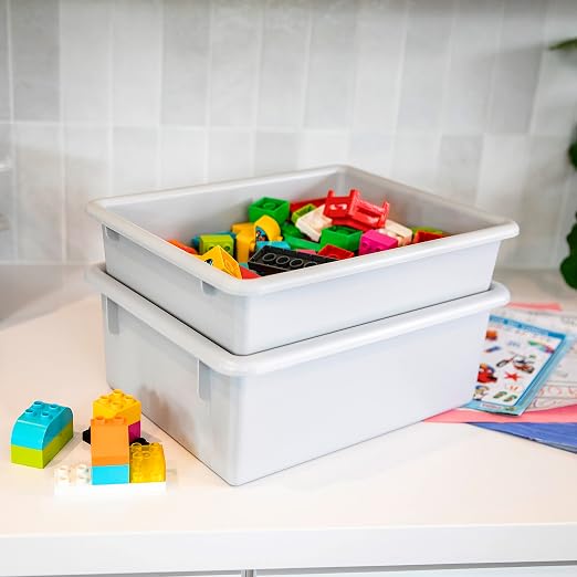ECR4Kids Letter Size Deep Tray with Lid, Storage Bin, Contemporary, 10-Piece | Durable plastic, GREENGUARD Gold Certified, 1 gallon capacity, stackable/nestable, easy-lift lids, classroom & home use - Image 7