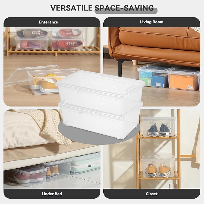 novelinks 8 Pack 6QT Plastic Storage Bins with Lids, Shoe Boxes (Clear) | Clear Shoe Storage Boxes, Shoe Boxes Clear Plastic Stackable, Shoe Bins, Shoe Containers, Craft Organizers and Storage - Image 4
