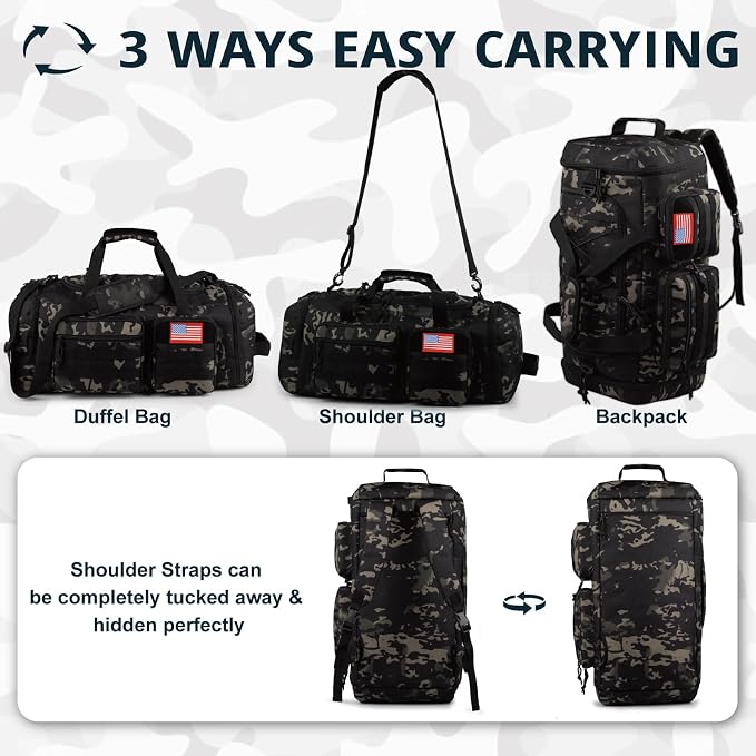Tactical Gym Bag for Men,50L Large 3-in-1 Sports Duffle Bag for Travel Gym | Water Resistant ,Adjustable Shoulder Strap,MOLLE Weekender Overnight Bag with Shoes Compartment,Gym Backpack for Gym,Travel - Image 5