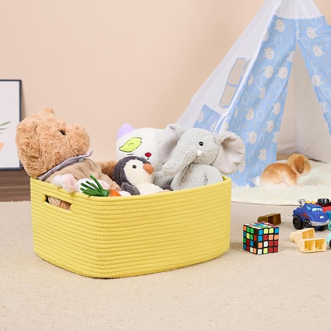 MiniArk Large Storage Baskets for Shelves, 17 x 13 x 7.5” Closet Organizers Bins for Clothes Blanket Towels, Baby Nursery, Toy Baskets Box, Woven Rope Baskets, 3 Packs Yellow - Image 5