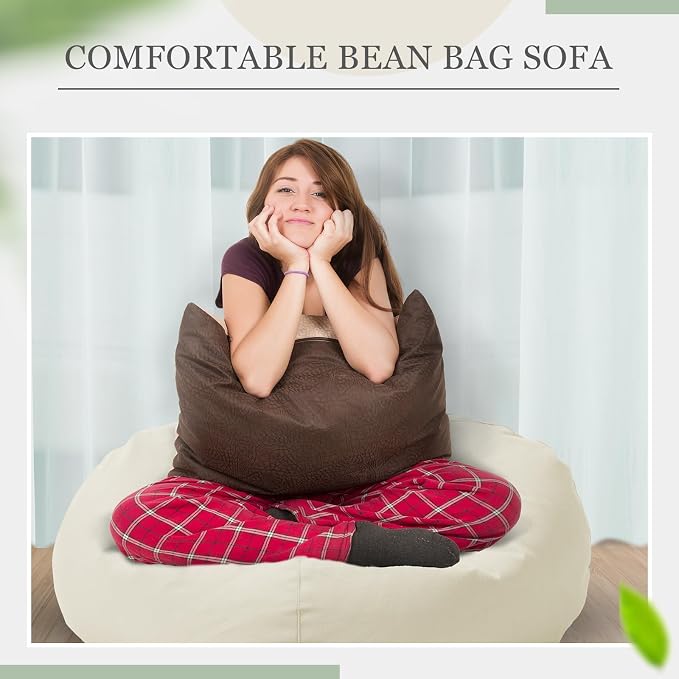 Sliner 2 Pcs Stuffed Storage Bean Bag Chair Cover for Kids Adults (No Filler) Stuffable Zipper Beanbag Cover for Organizing Plush Toys or Foam(31.5 * 31.5 * 15inch,Cotton,Beige) - Image 5