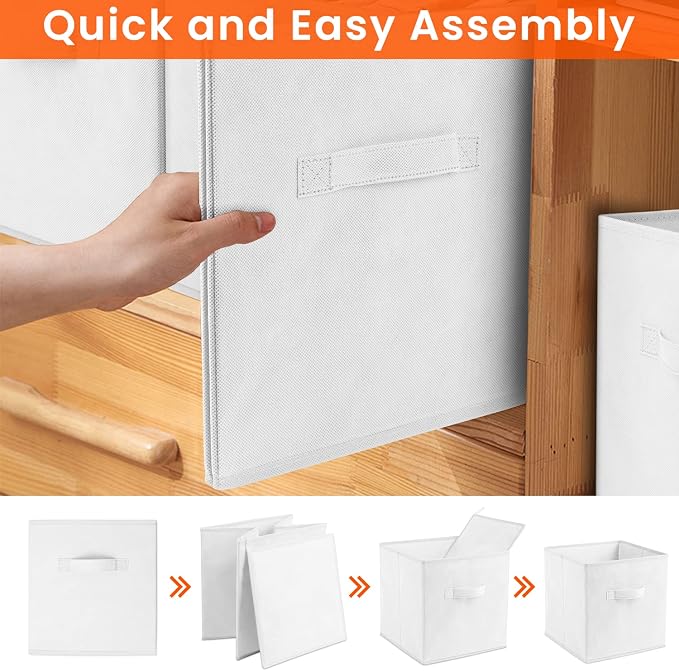 Storage Cubes - 11 Inch Heavy Duty Fabric Storage Bins for Shelves Closet Cube Organizer - 8 Pack Collapsible Cube Storage Bins Baskets for Clothes Blankets Toys - Nursery Organization (White) - Image 7
