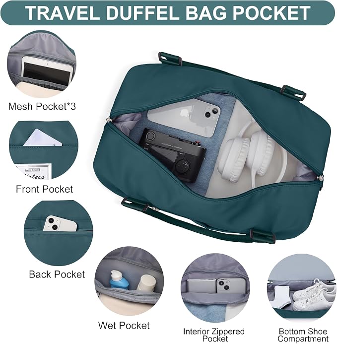 Weekender Bags for Women, Carry-On Overnight Travel Duffel Bag | Travel Bag with Shoes Compartment & Toiletry Bag, Extra Large, 3 Pcs Set - Image 3