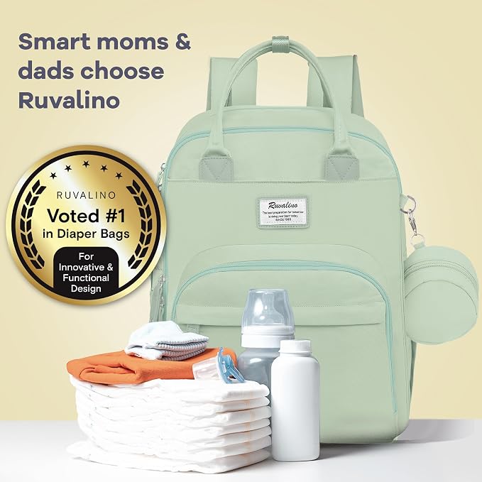 RUVALINO Baby Diaper Bag Backpack with Changing Pad, Baby Shower Gifts | Baby Essentials, Waterproof Travel Baby Bags for Mom Dad Girl Boy, Insulated Bottle Holders, Pacifier Case, Large Capacity - Image 8