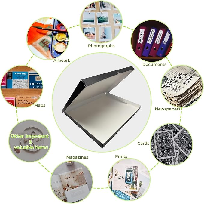 Lineco Clamshell Archival Storage Box, 18.5x24.5x1.75 Inch, Black | Acid-Free with Metal Edge Boxboard, Organize and Store Photos Documents Cards Negatives Magazine Prints Family Records DIY - Image 6