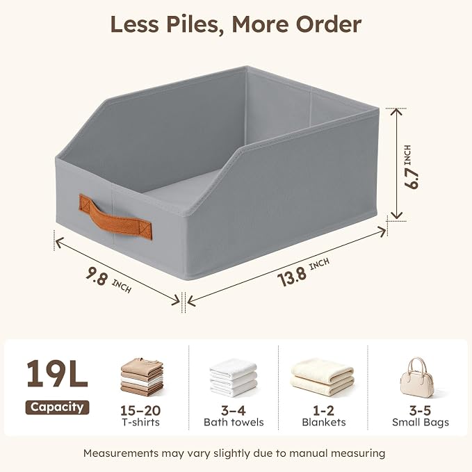 Fabric Storage Bins for Organizing - 6 Pack Large Trapezoid Collapsible Storage Bins with Front Handle, Closet Organizers and Storage for Bedroom, Home Shelves, Small Spaces, Grey - Image 8