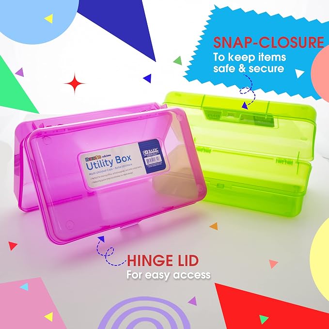 BAZIC PRODUCTS Bright Color Multipurpose Pencil Box, Stackable, 4-Set | snap-latch lid for pens, tools, crafts, supplies - Image 5