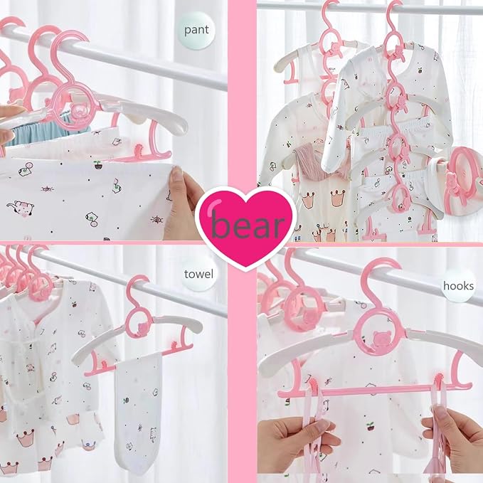 Baby Clothes Hangers 20 Pack, Plastic Kids Hangers Space Saving for Closet | Pink Hanger for Toddler Girl, Lightweight Anti-Slip Cascading Adjustable Children Infant Hangers, Ganchos para Ropa de Bebe - Image 7