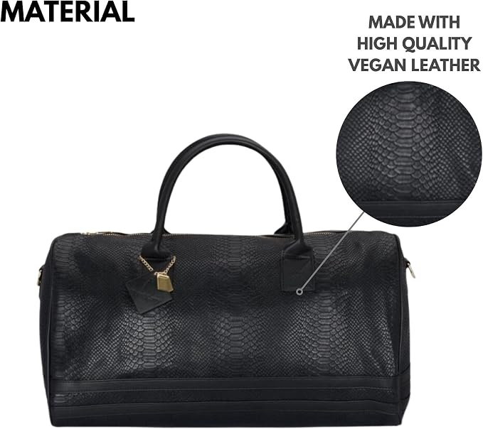 Tote&Carry Apollo 2 Duffle Bag for Travel Women & Men, TSA Approved Carry On Duffel Bag, Premium Vegan, Durable Weekender Luggage for All-Purpose Use (Black - SnakeSkin Pattern, XL) - Image 3
