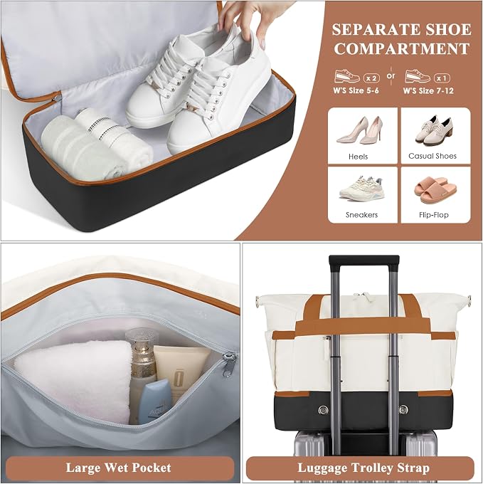 Gym Bag for Women, Personal Item Travel Bag with Shoes Compartment for Trip | Weekender Overnight Duffel Bag with Wet Pocket, Hospital Bag for Women Labor Delivery, Carry On Bag for Travel, Gym, Weekend - Image 4