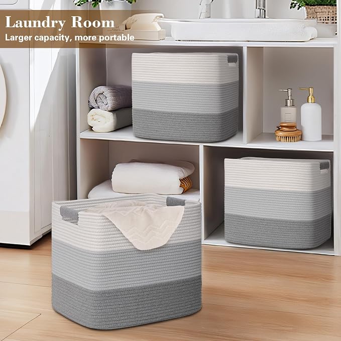 15×13 Inch Storage Cubes, 3 Pack Cube Storage Bins for Organizing, Cotton Rope Woven Baskets for Shelves, Bathroom, Kids Room, Closets, Baby Nursery - Image 6