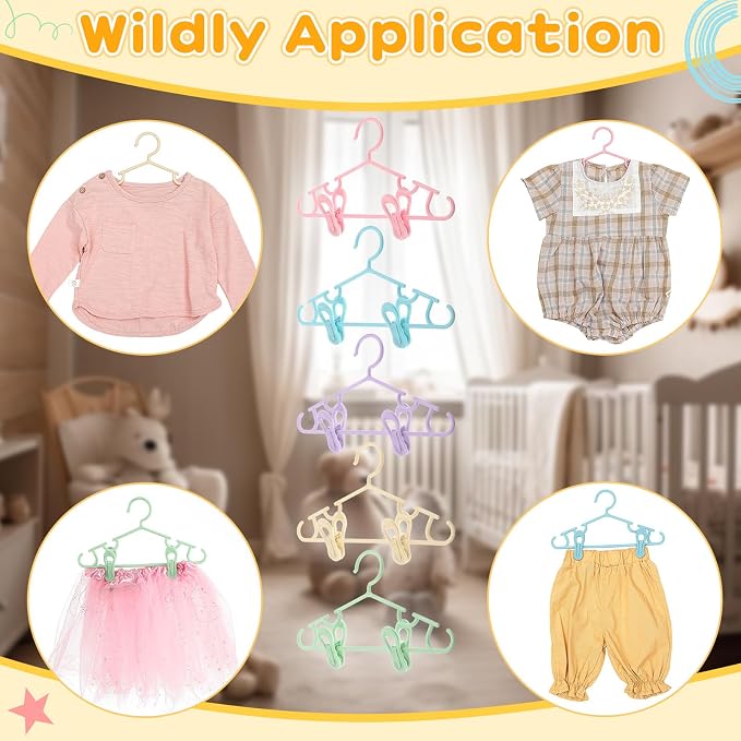 Hsei Baby Hanger with Clip for Pant,30 Packs Total,Macaron Color,10.6 Inch | 10 Kids Plastic Hanger with 20 Clips for Newborn, Nursery, Daycare, Preschool, Closet, Wardrobe Organizer for Baby Shower - Image 4