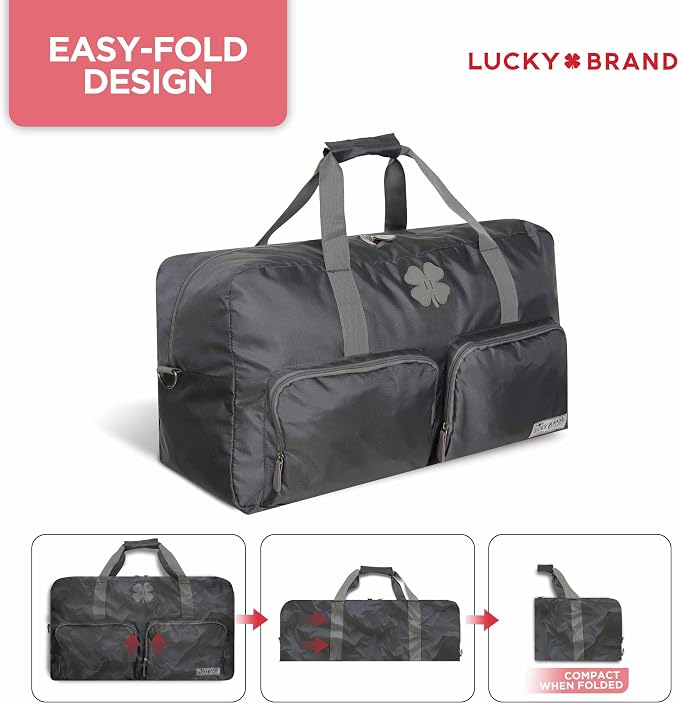 Lucky Brand Large Duffle Bag for Travel, Foldable Weekender Duffel bag | Travel Overnight Duffel bag, Adjustable Shoulder Strap, Front Zip Pockets, Spacious Capacity, Unisex Lightweight Travel Bag - Image 3