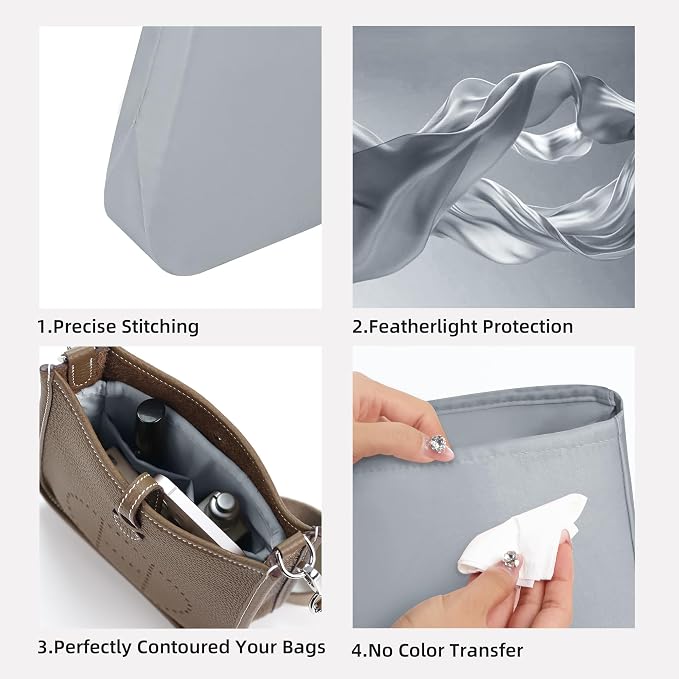 DGAZ Silk Purse Organizer Insert for Evelyne Bag(23,Bleu pale) | Soft and Lightweight,Perfect Fit,Multi-pocket Storage,Bag Protector,Luxury Bag Care,Handmade,for Smooth Bag Organizer - Image 3