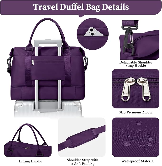 Weekender Bags for Women, Personal Item Travel Bag with Shoes Compartment | Overnight Travel Duffel Bag with Toiletry Bag, Airplane Friendly Carry-On Bag - Image 6