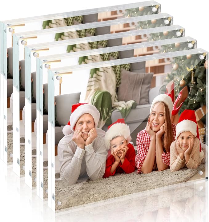 SYNTRIFIC 8x10 Acrylic Frames 5 Pack Clear Lucite Picture Frame Magnetic | Clear Lucite Frames, Stand on Desk, Horizontal and Vertical, Frameless, Floating Effect Photo Display by SYNTRIFIC