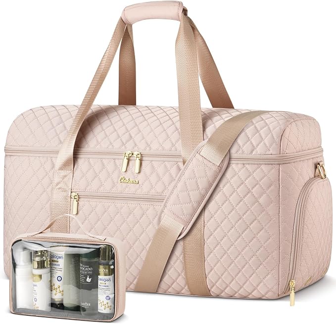 Weekender Bags for Women, Wide Open Large Travel Duffle Bag with Shoe Compartment, Overnight Carry on Bag Personal Item Travel Bag with Wet Pocket (Nude) by Unknown