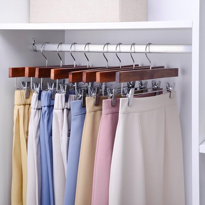 Nature Smile Deluxe Wooden Pants Hangers, Retro Pack of 28 | Solid Wood Bottom, Jeans Hanger, Skirt Hanger, 2-Adjustable Clips - Image 7