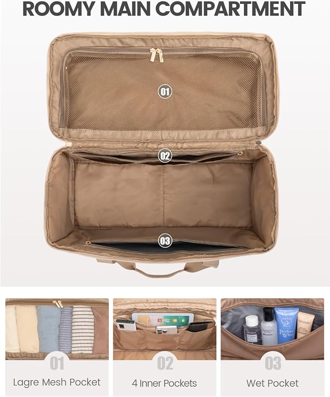 LOVEVOOK Travel Duffle Bag - Weekender & Overnight Bag with Toiletry & Wet Pocket, Carry-On Size, 3pc Set - Image 4