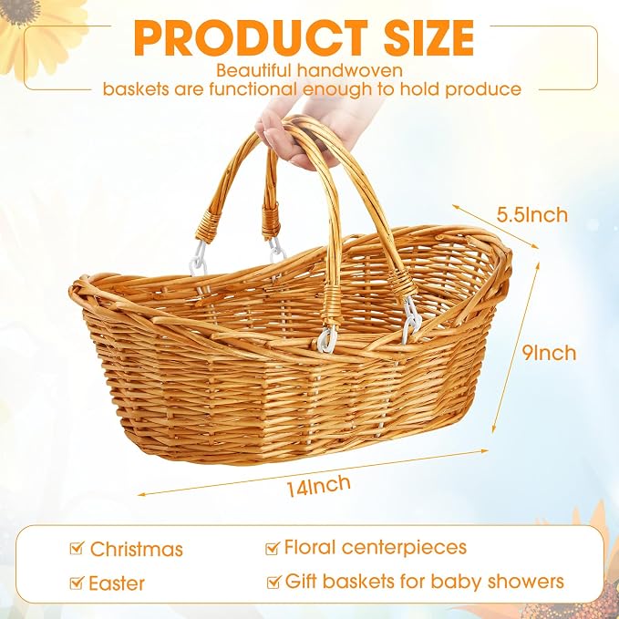 Wesiti 6 Pcs Wicker Picnic Basket with Handle, Hand Woven Harvest Basket Bulk, Wicker Flower Hoppet for Storage, Picnics, Easter, Organizing, Egg Gathering, Candy, Wedding(Light Brown) - Image 2