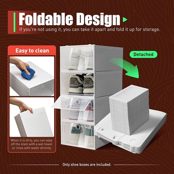 20/24 Pack Clear Clamshell Shoe Storage Boxes,Stackable Shoe Box Organizer,Up to Size 11/12,Need Assembly(20PCS A - Image 3