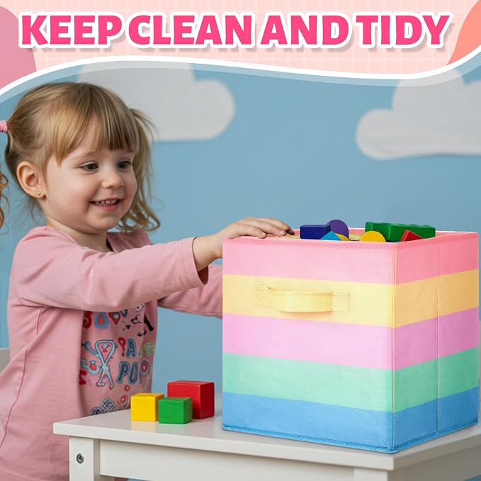 Yinder 12 Pcs Cube Storage Bin Rainbow Colorful 10.5''x10.5''x11'' Storage Bins for Playroom Decor Colorful Bins for Kids Foldable Baskets for Nursery Organizer Boxes Fabric Boxes - Image 4
