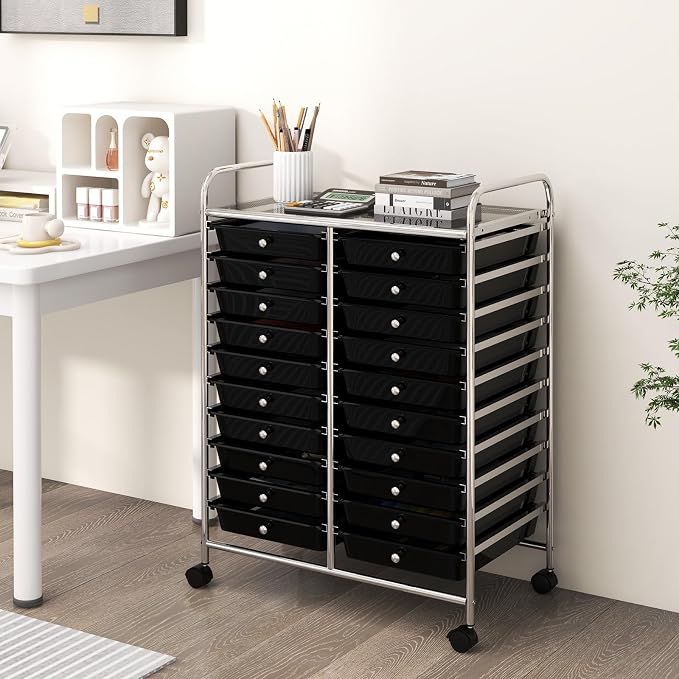 RELAX4LIFE 20 Drawer Rolling Storage Cart, Mobile Rolling Cart w/Drawers for School Classroom Teacher Office Home Salon, Paper File Art Supply Craft Organizer, Utility Cart on Wheels (Black) - Image 2