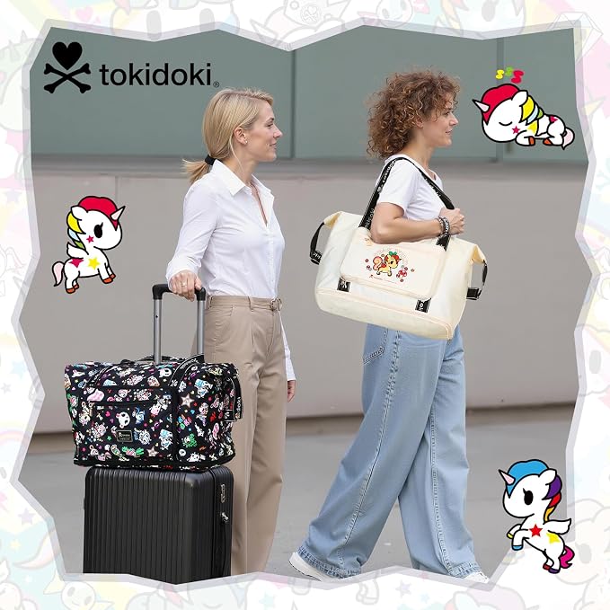 Tokidoki Unicorno Foldable Duffle Bag for Travel, 40L Expandable Weekender Bags with Trolley Sleeve Overnight Bags for Travelling(Black) - Image 2