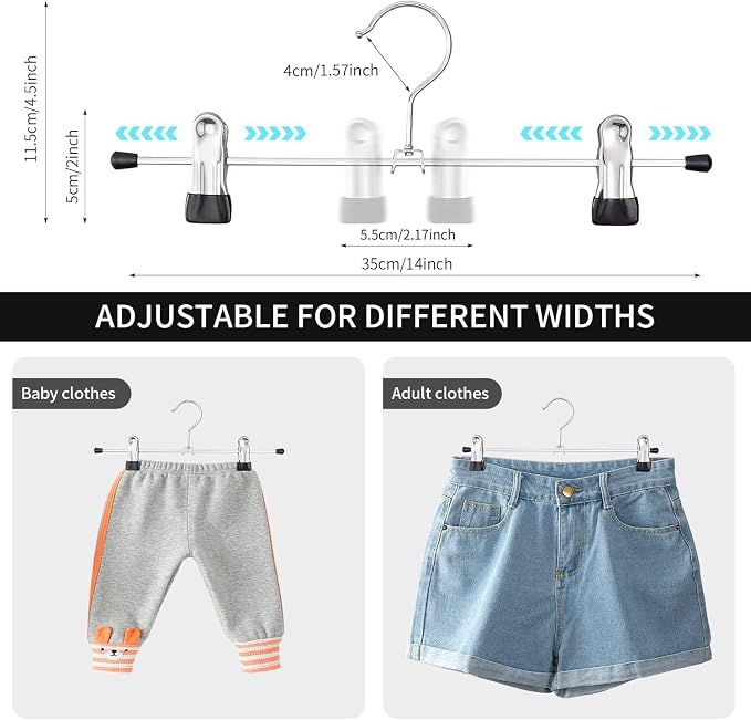 Cimlord 50 Pack Pants Hangers with Clips Skirt Hangers for Women Shorts Hangers Heavy Duty Metal Clothes Hanger for Closet Space Saving Non Slip Trousers Hanger Jeans Hanger for Men,Black,14 Inch - Image 2