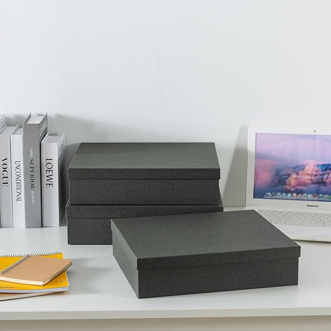 Soul & Lane - Black Kraft Decorative Storage Boxes with Lids, Set of 3 | Paper Document Storage Box Set for Photos, Pictures and Keepsakes, Cardboard Office Organizers for Stationery and Decor - Image 4