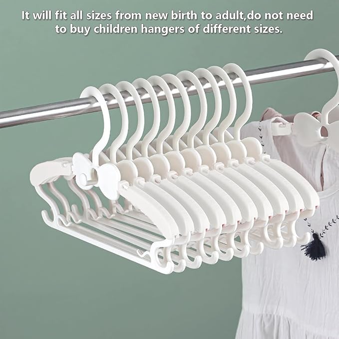 Baby Hangers 50 Pack, 11-14.5" Adjustable Kid Hangers for Newborn Closet, Plastic Non-Slip Small Infant Hanger for Toddler Pant, Child Coat Hanger for Boy Nursery Clothing, Girl Dresses, White - Image 5