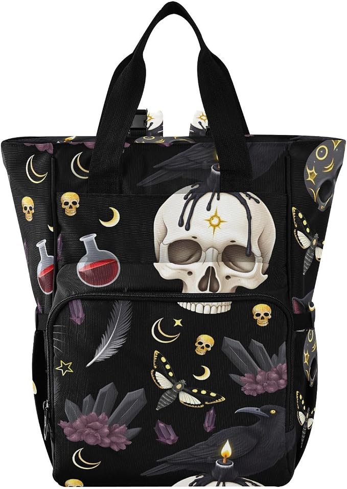 MNSRUU Goth Skull Moth Multifunction Travel Diaper Tote Changing Backpacks for Moms Dads by MNSRUU