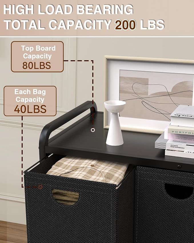 Laundry Sorter 3 Section,Laundry Basket with Wheels,3×15.8 Gal (60L) Black | Laundry Room Organization with Wooden Desktop Shelf,Pull-Out and Removable 900D Oxford Fabric Laundry Bags for Laundry Room - Image 2