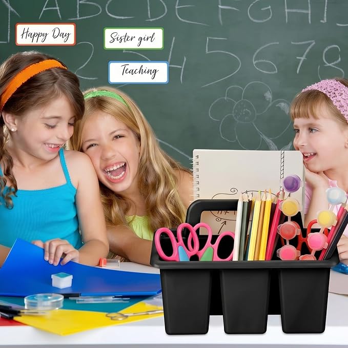 WILLBOND 18 Pcs Classroom Storage Caddies Stackable Utility Caddies with 4 Compartment Plastic Caddy with Handle Portable Classroom Storage Bins Organizers for Kindergarten School Supplies (Black) - Image 2