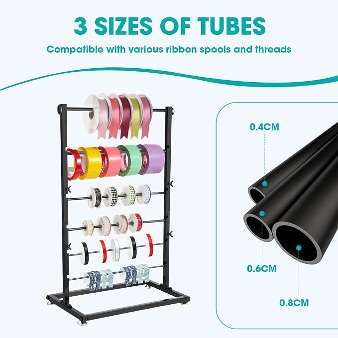 6 Tier Metal Ribbon Organizer, Height Adjustable Metal Spool Ribbon Holder Storage Organizer Rack for Craft Room Flower Shop Gift Wrapping Large Capacity - Image 3