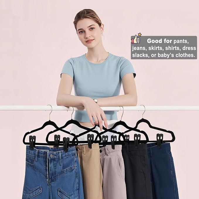 TOFIIGREM Hanger Clips Perfect for Velvet Hangers (Black, 80 PCS), Strong Plastic Clips Pant Skirt Hanger Clips for Black Flocking Felt Hangers - Image 4