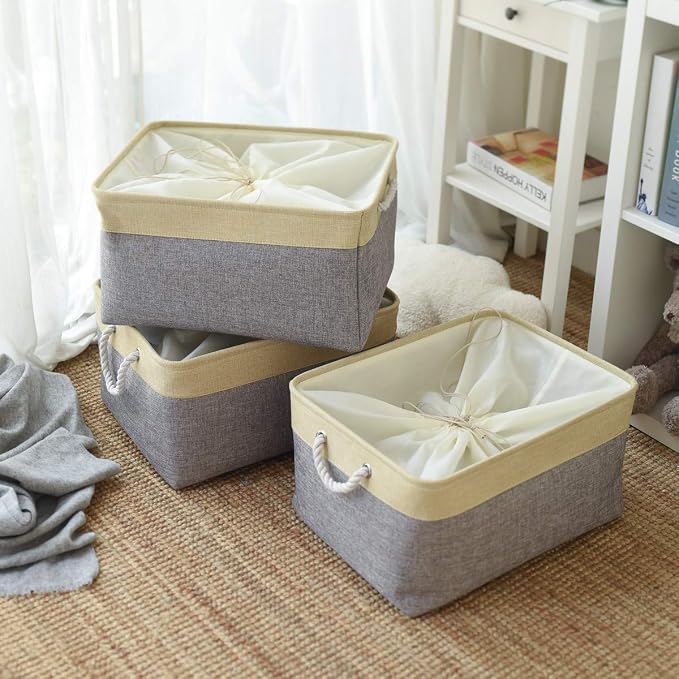 Storage Baskets for Organizing, Extra Large-3Pack, 17.7L×13.8W×9.8H inch Large Sturdy Storage Bins, Decorative Storage Baskets for Shelves Closet Nursery (Gold&Grey) - Image 9