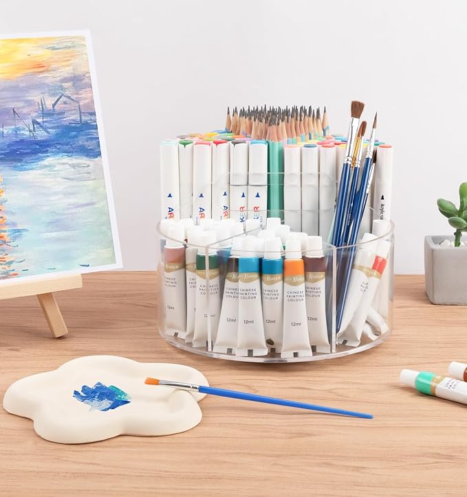 Acrylic Pen Holder Pencil Organizer, 360 Degree Rotating Pencil Holder for Desk, Marker Crayon Organizer for Kids Desk Organizer for Office School Home Art Supply Storage - Image 5