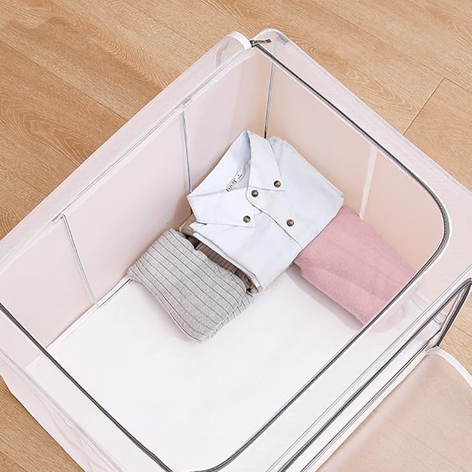 110L Large Foldable Storage Bins Organizer with Durable Handles, Metal Frame, for Clothing | Bed Sheets | Blanket | Comforters | Pillows | Toys, 3 Pack, Clear & Gray Zipper - Image 8