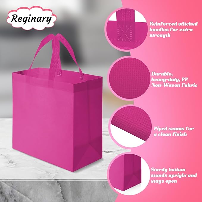 Reginary 100 PCS Non Woven Tote Bags Bulk,Rose Pink | Reusable Shopping Bags with Handles, Stores, Groceries Markets, Events Gift, Party Supplies - Image 4
