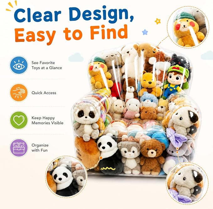 Clear Stuffed Animal Storage Bean Bag Chair Cover for Kids with Zipper | Transparent Waterparoof Wipe Clean Thicker PVC, Holds 150+ Stuffed Animals, Double Zipper for Plush Toys Storage & Organizing - Image 4