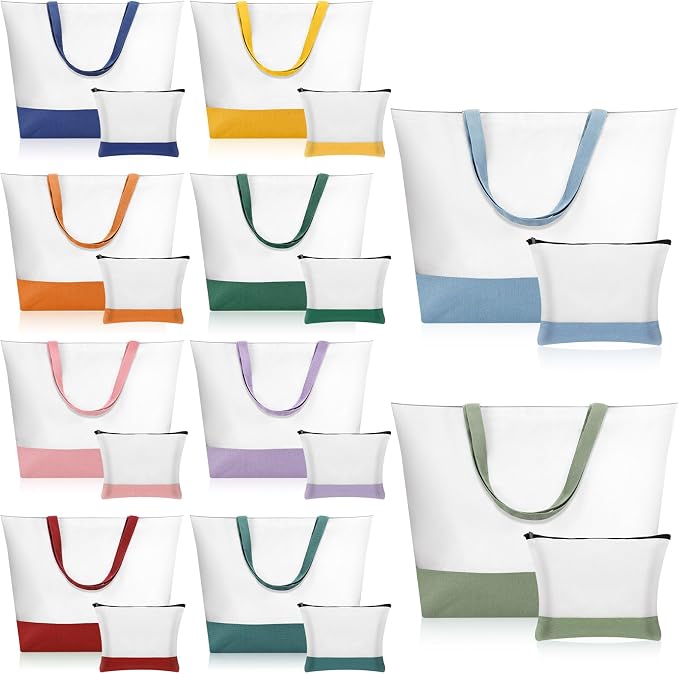 Sanwuta 20 Pcs Large Blank Canvas Tote Bags and Makeup Bags Blank Reusable Grocery Luggage Canvas Tote with Handles (Rainbow Essentials) by Sanwuta