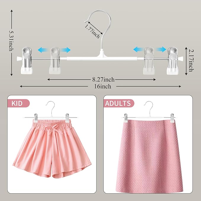 HUADYMEET 16 Inch Extra Wide Pants Skirt Hangers with Clips,White,50 Pack | Metal,Extended-Length,Non-Slip,Adjustable,Heavy Duty Hanger for Jeans Shorts Clothes Slacks Trousers,For Adult Men Women - Image 4
